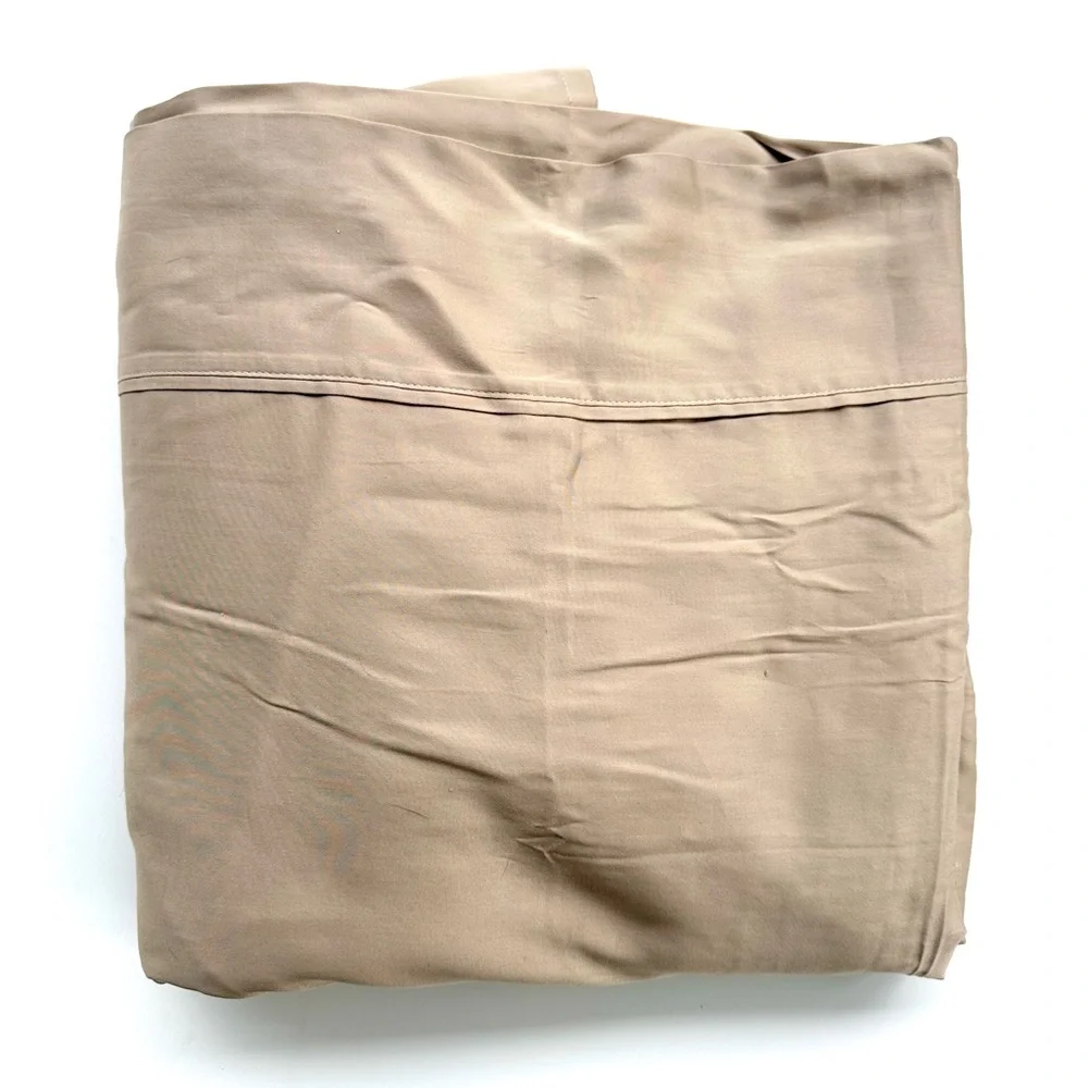 New Laurel Crest Organic Cotton Queen Flat Sheet Beige Satin